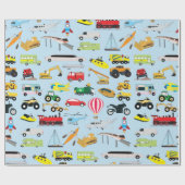 Farbenfrohe Transportmittel & Fahrzeuge Kindermust Geschenkpapier (Flach)