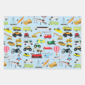 Farbenfrohe Transportmittel & Fahrzeuge Kindermust Geschenkpapier Set (Vorderseite 2)