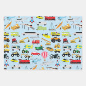 Farbenfrohe Transportmittel & Fahrzeuge Kindermust Geschenkpapier Set (Vorderseite)