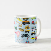Farbenfrohe Transportmittel & Fahrzeuge Kindermust Kaffeetasse (VorderseiteRechts)