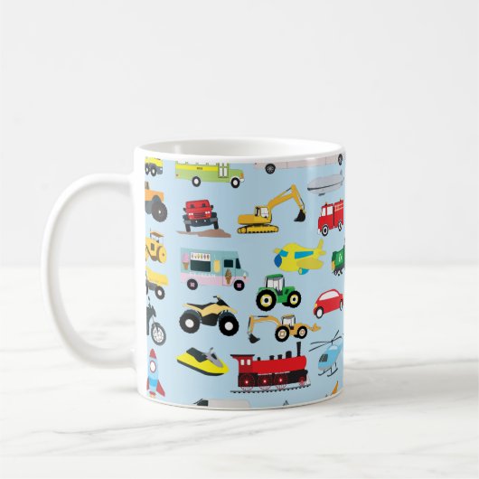 Farbenfrohe Transportmittel & Fahrzeuge Kindermust Kaffeetasse (Links)