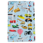 Farbenfrohe Transportmittel & Fahrzeuge Kindermust Mittlere Geschenktüte (Vorderseite)