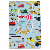 Farbenfrohe Transportmittel & Fahrzeuge Kindermust Mittlere Geschenktüte (Rückseite)