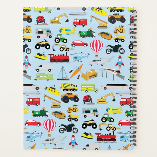 Farbenfrohe Transportmittel & Fahrzeuge Kindermust Planer (Rückseite)