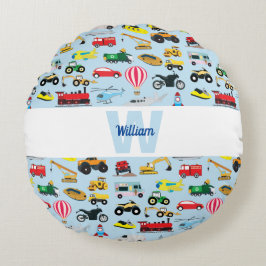 Farbenfrohe Transportmittel & Fahrzeuge Kindermust Rundes Kissen