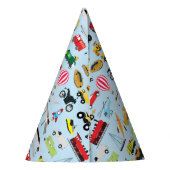 Farbenfrohe Transportmittel & Fahrzeuge Name der K Partyhütchen (Rückseite)