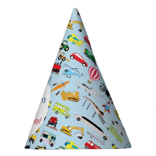 Farbenfrohe Transportmittel & Fahrzeuge Name der K Partyhütchen (Rechts)