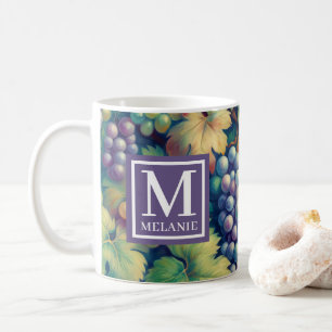 Farbenfrohe Traubenmuster Monogramm und Name Kaffeetasse
