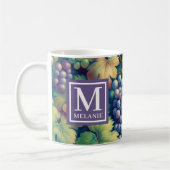 Farbenfrohe Traubenmuster Monogramm und Name Kaffeetasse (Links)