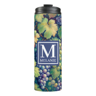 Farbenfrohe Traubenmuster Monogramm und Name Thermosbecher