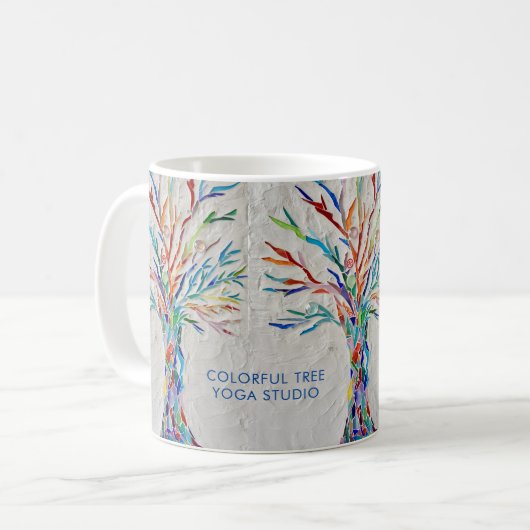 Farbenfrohe Tree Yoga Studio Mosaikbaume anpassen Kaffeetasse (Vorderseite Links)