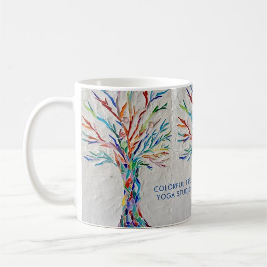Farbenfrohe Tree Yoga Studio Mosaikbaume anpassen Kaffeetasse (Links)