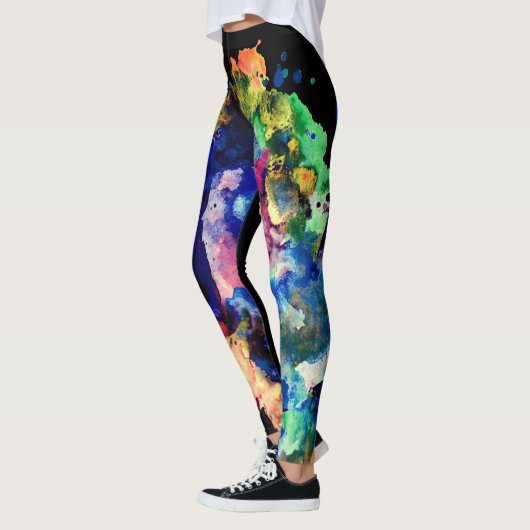 Farbenfrohe trendy Abstrakte Wasserfarbe Spritzer Leggings (Links)