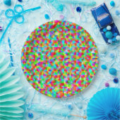 Farbenfrohe, trendy Pixel Mosaikmuster Pappteller (Party)