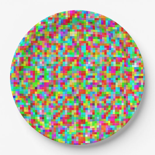 Farbenfrohe, trendy Pixel Mosaikmuster Pappteller (Vorderseite)