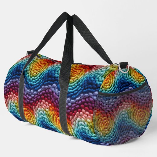 Farbenfrohe, trendy Regenbogen-Knittermuster Duffle Bag (Rechte Ecke)