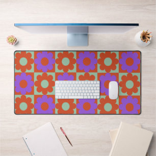 Farbenfrohe Trendy Retro-Blume Lila,Grün,Rot Schreibtischunterlage