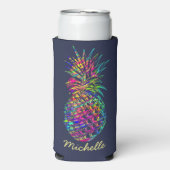 Farbenfrohe trendy tropische Ananas Personalisiert Selters Dosenkühler (Seltzer Vorderseite)