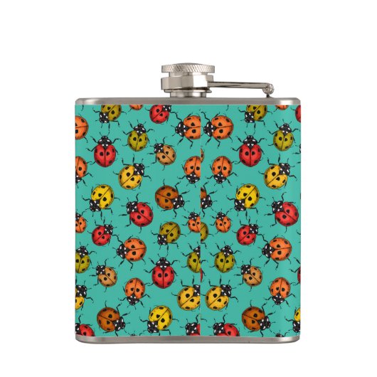 Farbenfrohe Treppenbuchten auf türkis Flachmann (Rückseite)