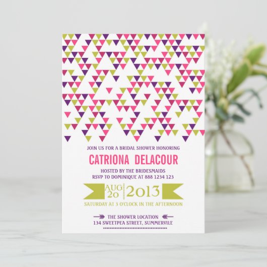 Farbenfrohe Triangle Muster Bridal Dusche Einladun Einladung (Stehend Vorderseite)