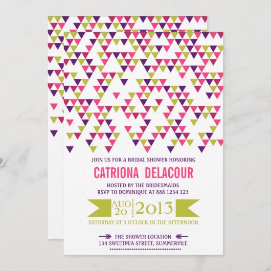 Farbenfrohe Triangle Muster Bridal Dusche Einladun Einladung (Vorne/Hinten)
