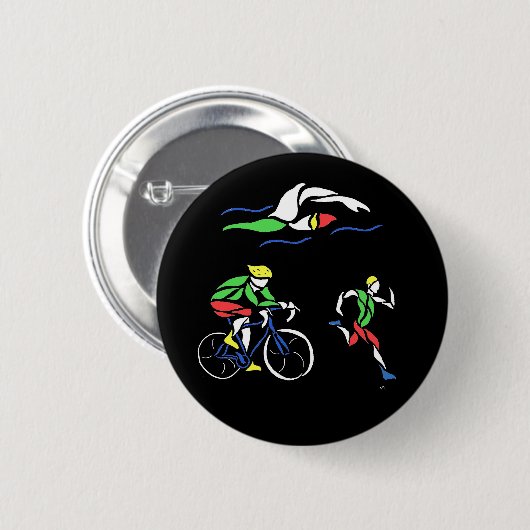 Farbenfrohe Triathlon Design Pinback Taste Button (Vorne & Hinten)