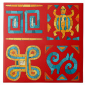 Farbenfrohe Tribal Mosaik Kunst Fliese (Vorderseite)