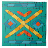 Farbenfrohe Tribal Mosaik Kunst Fliese (Vorderseite)