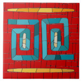 Farbenfrohe Tribal Mosaik Kunst Fliese (Vorderseite)