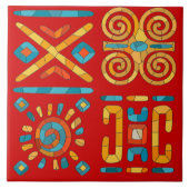 Farbenfrohe Tribal Mosaik Kunst Fliese (Vorderseite)