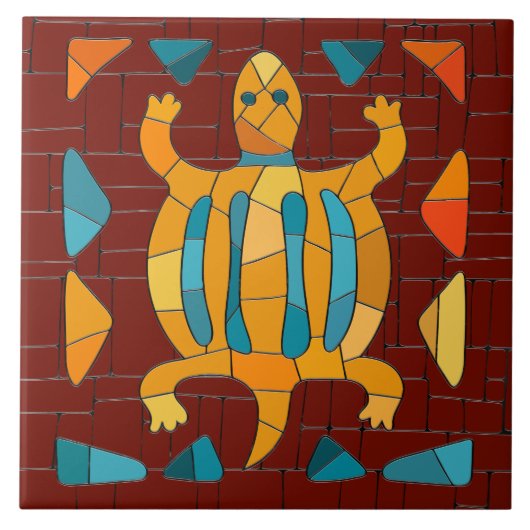 Farbenfrohe Tribal Mosaik Turtle Fliese (Vorderseite)