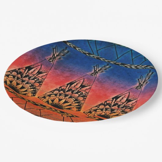 Farbenfrohe Tribal Teepes Art Boho Design Pappteller (Schrägansicht)