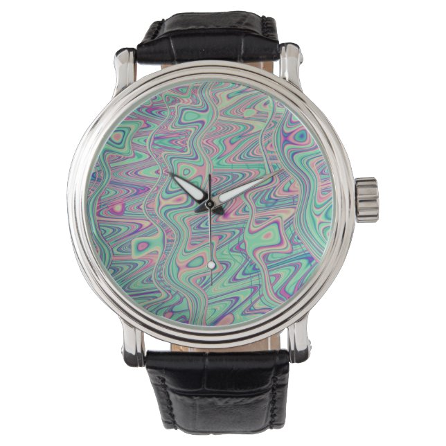 Farbenfrohe Trippy Acid Trip Digitale Abstrakte Ku Armbanduhr (Vorderseite)