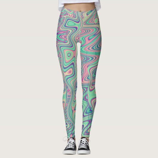 Farbenfrohe Trippy Acid Trip Digitale Abstrakte Ku Leggings (Vorderseite)