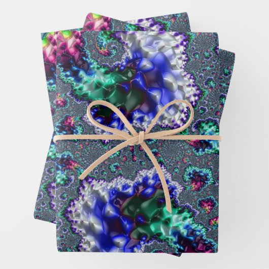 Farbenfrohe Trippy Groovy Spiral Abstraktes Frakta Geschenkpapier Set (Beispiel)