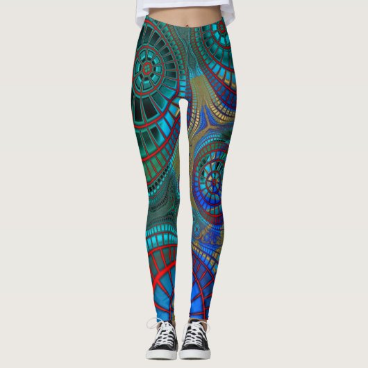 Farbenfrohe Trippy-Spiralen Leggings (Vorderseite)
