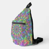 Farbenfrohe Trippy-Vibrany Groovy Fraktal Burst Crossbody Bag (Rechte Ecke)