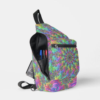 Farbenfrohe Trippy-Vibrany Groovy Fraktal Burst Crossbody Bag