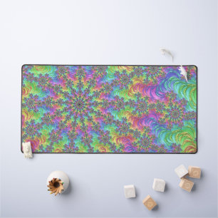 Farbenfrohe Trippy-Vibrany Groovy Fraktal Burst Schreibtischunterlage