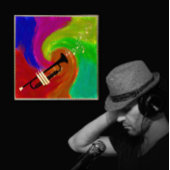 Farbenfrohe Trompetenmusik Foliendrucke