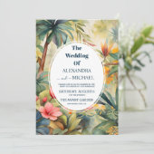 Farbenfrohe Tropenblumenhochzeit Einladung (Stehend Vorderseite)