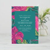 farbenfrohe Tropenblumenzunge Grün-Hochzeit Einladung (Stehend Vorderseite)