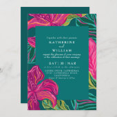 farbenfrohe Tropenblumenzunge Grün-Hochzeit Einladung (Vorne/Hinten)