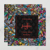 Farbenfrohe Tropenflora zum Geburtstag Einladung (Vorne/Hinten)