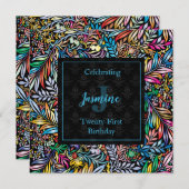 Farbenfrohe Tropenflora zum Geburtstag Einladung (Vorne/Hinten)