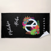 Farbenfrohe Tropenfriedenssignatur Hawaiianische L Strandtuch (Vorderseite)