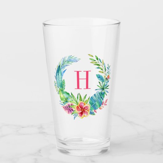 Farbenfrohe Tropenkreuzmonogramm Glas (Vorderseite)