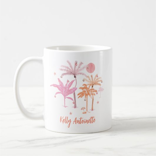 Farbenfrohe Tropenpalme Personalisierte Weihnachte Kaffeetasse (Links)