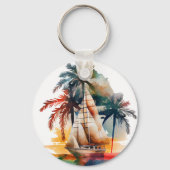 Farbenfrohe Tropenpalme und Segelboot-Schlüsselanh Schlüsselanhänger (Rückseite)