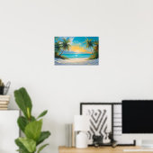 Farbenfrohe Tropenparadies Meer & Palmen Poster (Heimbüro)